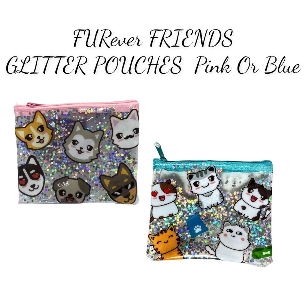NET FURever FRIENDS GLITTER POUCHES Pink Or Blue